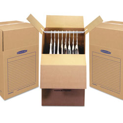 Fellowes SmoothMove Wardrobe Box, Regular Slotted Container (RSC), 24" x 24" x 40", Brown Kraft/Blue, 3/Carton