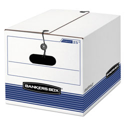 Fellowes STOR/FILE Medium-Duty Strength Storage Boxes, Letter/Legal Files, 12.25" x 16" x 11", White/Blue, 4/Carton