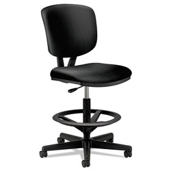 Hon Volt Series Leather Adjustable Task Stool, 32.38" Seat Height, Supports up to 275 lbs., Black Seat/Black Back, Black Base