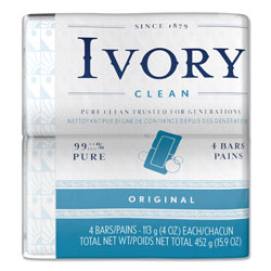 Ivory Bar Soap, 4 Packs, 4 oz. Each, 18/Case, 72 Total