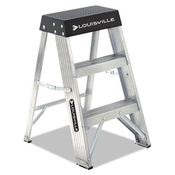 Louisville Ladder Aluminum Step Stool, 2-Step, 17w x 18.25 Spread x 26h, Aluminum/Black