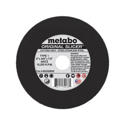 Metabo Original Slicer Cutting Wheel, Type 1, 6 in dia, 0.045 in Thick, 60 Grit, Aluminum Oxide