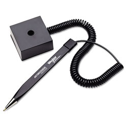 MMF Industries Wedgy Secure Antimicrobial Ballpoint Counter Pen w/Square Base, .5mm, Black Ink/Barrel