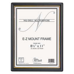 Nudell Plastics EZ Mount Document Frame with Trim Accent, Plastic Face , 8.5 x 11, Black/Gold