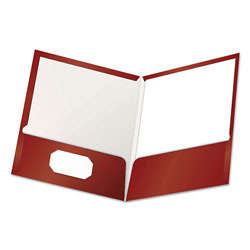 Oxford High Gloss Laminated Paperboard Folder, 100-Sheet Capacity, Crimson, 25/Box