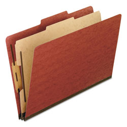 Pendaflex Four-, Six-, and Eight-Section Pressboard Classification Folders, 1 Divider, Embedded Fasteners, Legal Size, Red, 10/Box