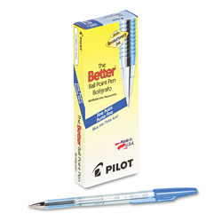 Pilot Better Stick Ballpoint Pen, Fine 0.7mm, Blue Ink, Translucent Blue Barrel, Dozen