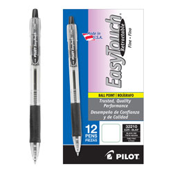 Pilot EasyTouch Retractable Ballpoint Pen, Fine 0.7mm, Black Ink, Clear Barrel, Dozen
