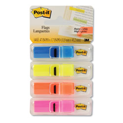 Post-it® Highlighting Page Flags, 4 Bright Colors, 4 Dispensers, 1/2" x 1 3/4", 35/Color