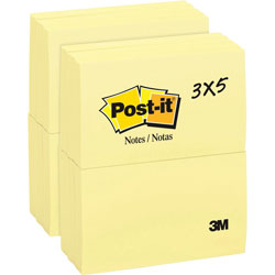 Post-it® Original Pads, 3"x5", 100 SH/PD, 24/BD, Canary