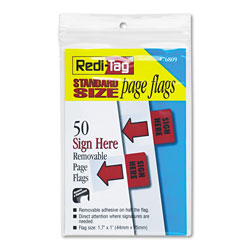 Redi-Tag/B. Thomas Enterprises Removable/Reusable Page Flags, "Sign Here", Red, 50/Pack
