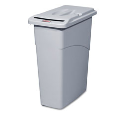Rubbermaid Slim Jim Confidential Document Receptacle with Lid, Rectangle, 23 gal, Light Gray