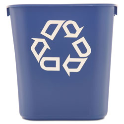 Rubbermaid Small Deskside Recycling Container, Rectangular, Plastic, 13.63 qt, Blue