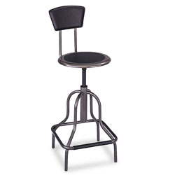 Safco Diesel Industrial Stool with Back, 27" Seat Height, Supports up to 250 lbs., Pewter Seat/Pewter Back, Pewter Base