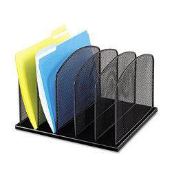 Safco Onyx Mesh Desk Organizer with Upright Sections, 5 Sections, Letter to Legal Size Files, 12.5" x 11.25" x 8.25", Black