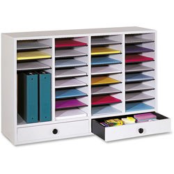 Safco Wood Literature Organizer, 32 Adjustable Compartments/2 Drawers, Gray