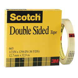 Scotch™ Double-Sided Tape, 3" Core, 0.5" x 36 yds, Clear