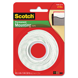 Scotch™ Foam Mounting Double-Sided Tape, Permanent, Holds Up to 2 lbs, 0.5 x 75, White