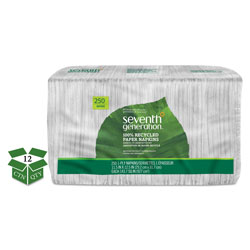 Seventh Generation 100% Recycled Napkins, 1-Ply, 11 1/2 x 12 1/2, White, 250 per Pack, 12 Packs per Case, 3,000 Total