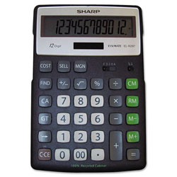 Sharp EL-R297BBK Recycled Series Calculator w/Kickstand, 12-Digit LCD