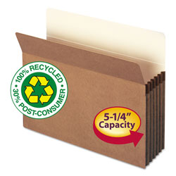 Smead 100% Recycled Top Tab File Pockets, 5.25" Expansion, Letter Size, Redrope, 10/Box