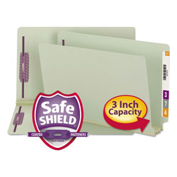 Smead End Tab 3" Expansion Pressboard File Folders with Two SafeSHIELD Coated Fasteners, Straight Tab, Legal, Gray-Green, 25/Box