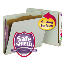 Smead End Tab Pressboard Classification Folders with SafeSHIELD Coated Fasteners, 1 Divider, Letter Size, Gray-Green, 10/Box