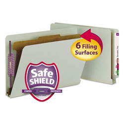 Smead End Tab Pressboard Classification Folders with SafeSHIELD Coated Fasteners, 1 Divider, Legal Size, Gray-Green, 10/Box