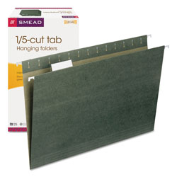 Smead Hanging Folders, Legal Size, 1/5-Cut Tab, Standard Green, 25/Box