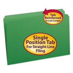 Smead Reinforced Top Tab Colored File Folders, Straight Tab, Legal Size, Green, 100/Box