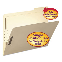 Smead Top Tab 2-Fastener Folders, 1/3-Cut Tabs, Right Position, Letter Size, 11 pt. Manila, 50/Box