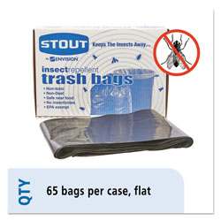 Stout Insect-Repellent Trash Bags, 55 gal, 2 mil, 37" x 52", Black, 65/Box