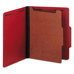 Universal Bright Colored Pressboard Classification Folders, 2" Expansion, 1 Divider, 4 Fasteners, Letter Size, Ruby Red, 10/Box