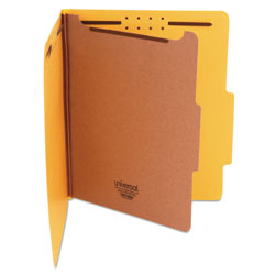 Universal Bright Colored Pressboard Classification Folders, 2" Expansion, 1 Divider, 4 Fasteners, Letter Size, Yellow Exterior, 10/Box