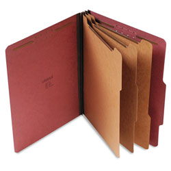 Universal Eight-Section Pressboard Classification Folders, 3" Expansion, 3 Dividers, 8 Fasteners, Letter Size, Red Exterior, 10/Box