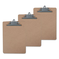 Universal Hardboard Clipboard, 1.25" Clip Capacity, Holds 8.5 x 11 Sheets, Brown, 3/Pack