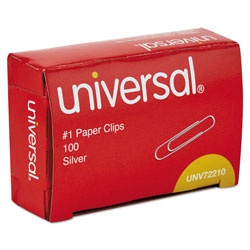 Universal Paper Clips, #1, Smooth, Silver, 100 Clips/Box, 10 Boxes/Pack, 12 Packs/Carton