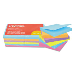 Universal Self-Stick Note Pads, 3" x 3", Assorted Bright Colors, 100 Sheets/Pad, 12 Pads/Pack