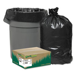 Webster Linear Low Density Recycled Can Liners, 56 gal, 1.25 mil, 43" x 48", Black, 100/Carton