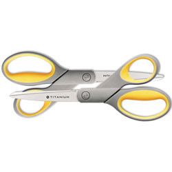 Westcott® Titanium Bonded Scissors, 8" Long, 3.5" Cut Length, Gray/Yellow Straight Handles, 2/Pack