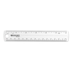 Westcott® Transparent Shatter-Resistant Plastic Ruler, Standard/Metric, 6" Long, Clear