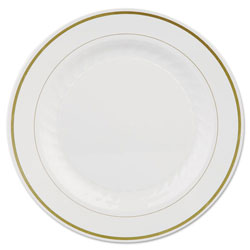 WNA Comet Masterpiece Plastic Plates, 10 1/4in, Ivory w/Gold Accents, Round