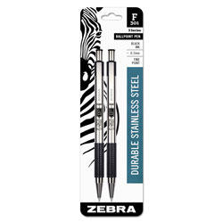 Zebra Pen F-301 Retractable Ballpoint Pen, 0.7 mm, Black Ink, Stainless Steel/Black Barrel, 2/Pack