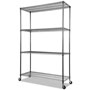 Alera NSF Certified 4-Shelf Wire Shelving Kit with Casters, 48w x 18d x 72h, Black Anthracite