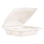 Dart Hinged Lid Three Compartment Containers, 8.3" x 8" x 3", White, 150/Carton