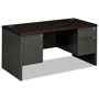 Hon 38000 Series Double Pedestal Desk, 60w x 30d x 29.5h, Mahogany/Charcoal