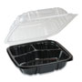 Pactiv EarthChoice Dual Color Hinged-Lid Takeout Container, 3-Compartment, 21 oz, 8.5 x 8.5 x 3, Black/Clear, 150/Carton