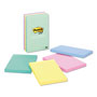 Post-it® Original Pads in Beachside Cafe Collection Colors, Note Ruled, 4" x 6", 100 Sheets/Pad, 5 Pads/Pack