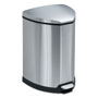 Safco Step-On Waste Receptacle, Triangular, Stainless Steel, 4 gal, Chrome/Black