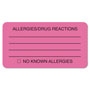 Tabbies Allergy Warning Labels, ALLERGIES/DRUG REACTIONS NO KNOWN ALLERGIES, 1.75 x 3.25, Pink, 250/Roll